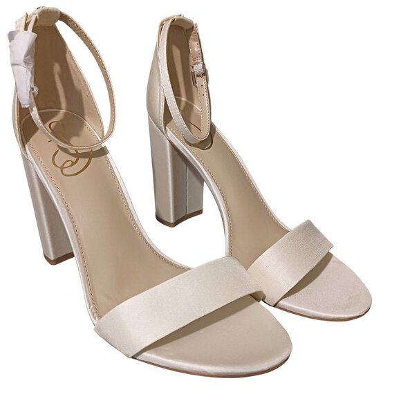 NEW Sam Edelman Yaro Block Heel Evening Sandals Ivory Satin Size 9 - Picture 2 of 13